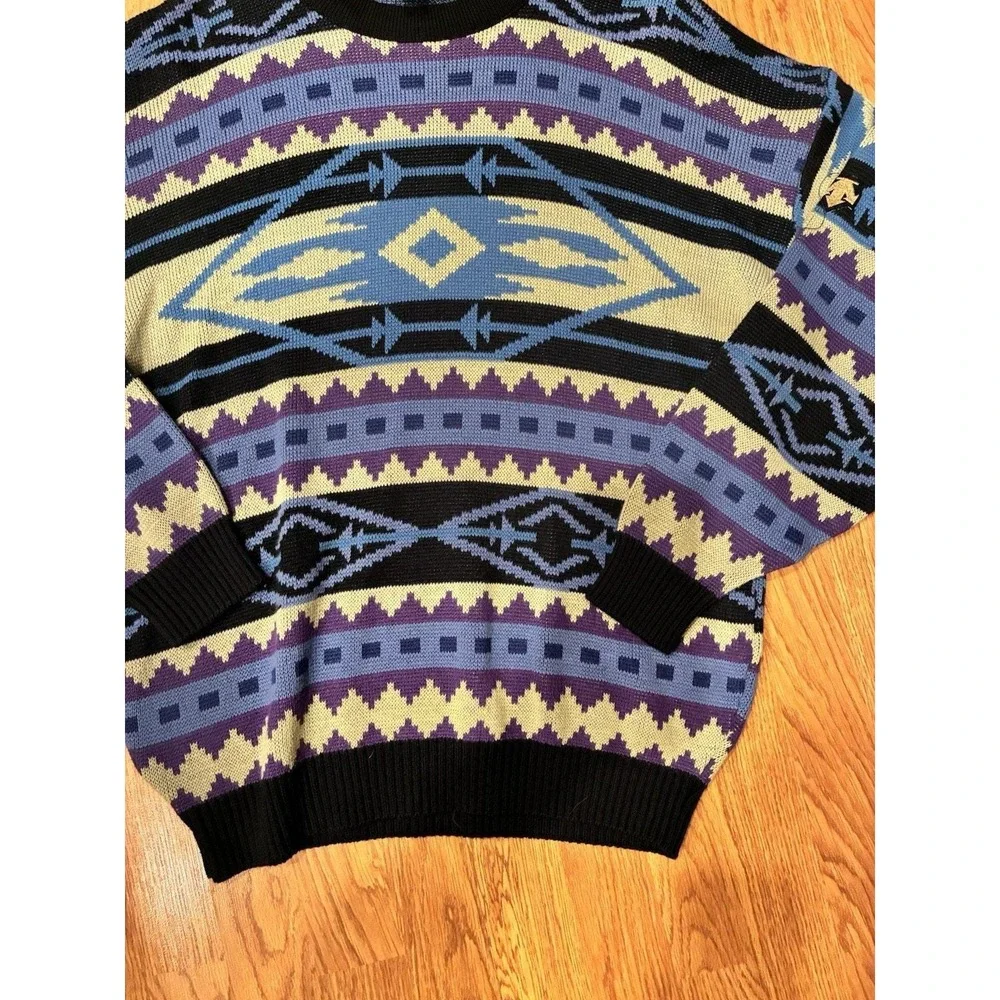 Vintage Descente Sweater Mens Large Southwestern Aztec Knit Geometric Stripe 90s